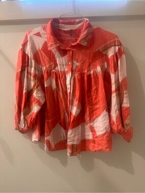 entro Coral and White Printed Button-Up Top